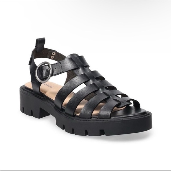 Sonix Black Chunky Strappy Sandals - Picture 1 of 2